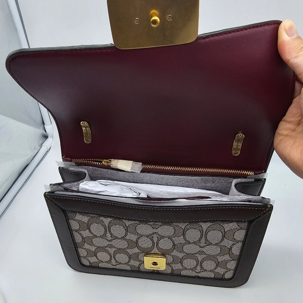 Coach Alie Shoulder Bag Signature Jacquard with Snakeskin Detail C0712 Oak Maple - Picture 7 of 9